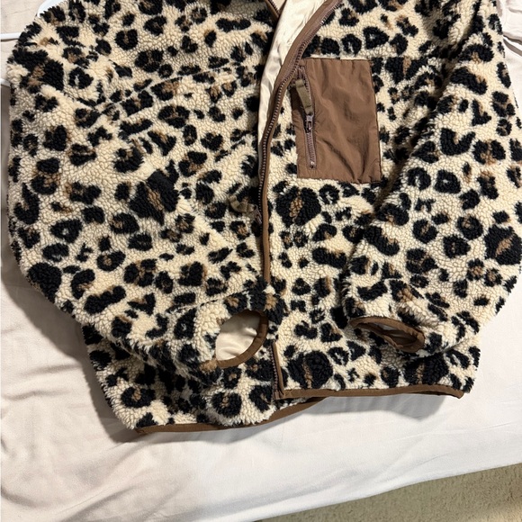 Leopard Sherpa Zip Jacket - Brown - Picture 4 of 4